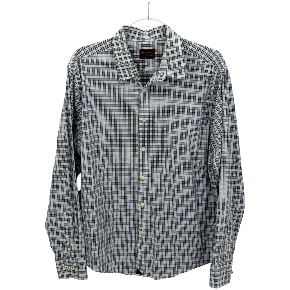 Untuckit Shirt Mens Large Navy White Plaid Rosedale Classic Preppy Button Up